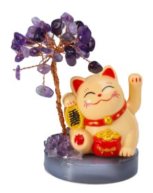 Маятник пластиковый от солнечной батареи «Котик манэки-нэко с колокольчиком» 36 камней, 5,5×11 см, «Жёлтый Манэки-нэко у дерева»