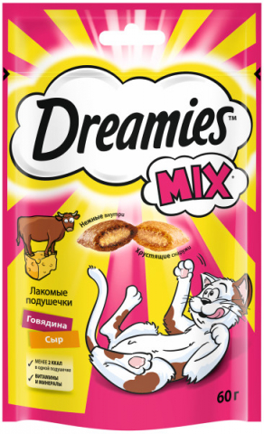 Лакомство для кошек Dreamies (для взрослых кошек) 60 г, «Говядина, сыр»