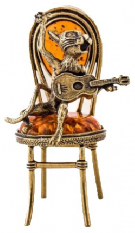 Фигурка сувенирная «Кот» BronzaMania «Кот — Певец с гитарой на стуле» (с янтарем)