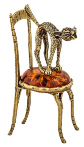 Фигурка сувенирная «Кот» BronzaMania «Кот на стуле стоит» (с янтарем)
