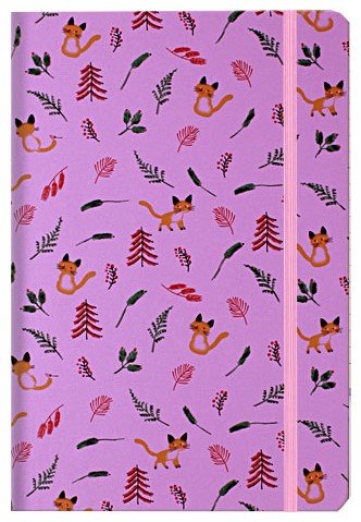 Книжка записная на резинке «Котики и листочки» (А5), 140*210 мм, 80 л., линия, фиолетовая