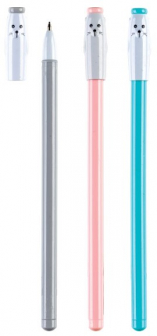 Ручка шариковая с топпером «Кот», корпус ассорти, стержень синий