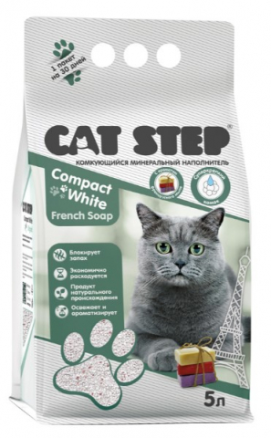 Наполнитель минеральный комкующийся Cat Step Compact 5 л (4,5 кг), White French Soap