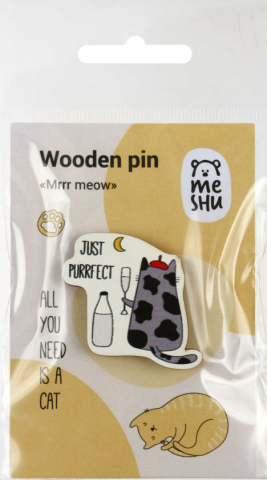 Значок деревянный Meshu, 3,8*3,6 см, Mrrr Meow Значок деревянный Meshu, 3,8*3,6 см, Mrrr Meow