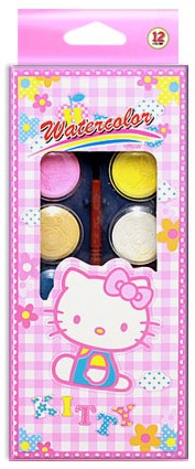 Акварель «Китти», 12 цветов, в пластиковой коробке, с кистью