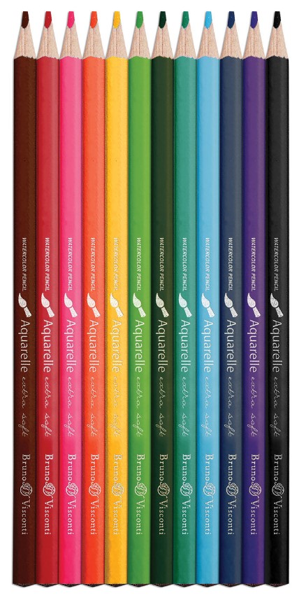 Карандаши цветные акварельные Bruno Visconti Aquarelle, 12 цветов, в металлическом пенале