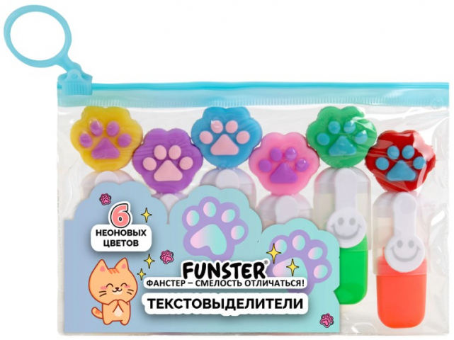 Набор маркеров-текстовыделителей Funster «Лапки» 6 цветов, неон, с топперами Набор маркеров-текстовыделителей Funster «Лапки» 6 цветов, неон, с топперами