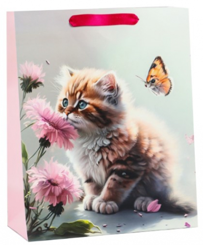 Пакет подарочный Sima-Land 26×32×12 см, «Котик и цветок»