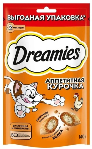 Лакомство Dreamies (для взрослых кошек), 140 г, с курицей