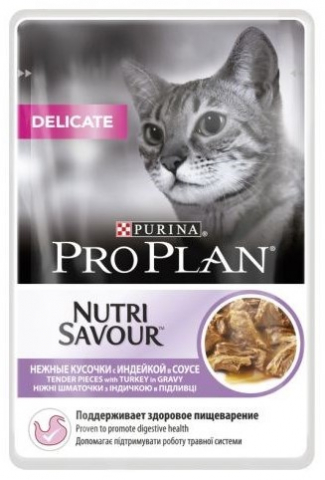 Корм влажный Purina Pro Plan (для кошек с чувствительным пищеварением), 85 г, «Индейка в соусе»