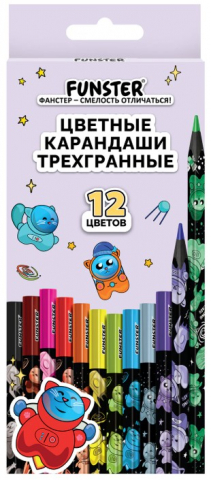 Карандаши цветные Funster Among Cats, 12 цветов, длина 175 мм, ассорти Карандаши цветные Funster Among Cats, 12 цветов, длина 175 мм, ассорти