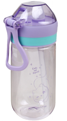 Бутылка для воды пластиковая с трубочкой Meshu, 480 мл, Cat, сиреневая Бутылка для воды пластиковая с трубочкой Meshu, 480 мл, Cat, сиреневая