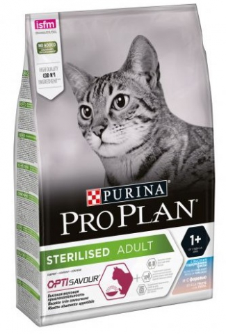 Корм сухой Purina Pro Plan Sterilised (для взрослых кошек кастрированных и стерилизованных с чувствительным пищеварением), 400 г, «Треска и форель»