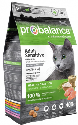 Корм сухой ProBalance Sensitive (для кошек с чувствительным пищеварением), 400 г, «Курица и рис»
