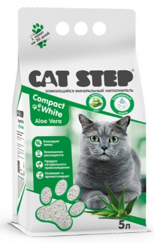 Наполнитель минеральный комкующийся Cat Step Compact 5 л (4,2 кг), White Aloe Vera