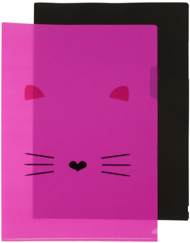 Набор папок-уголков пластиковых №1School, 2 шт., толщина пластика 0,18 мм, Kitty, розовая/черная