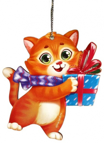Подвеска новогодняя деревянная «Котенок с подарком», 8*8 см