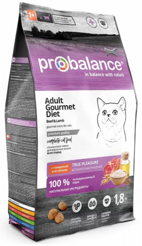 Корм сухой ProBalance Gourmet Diet (для взрослых кошек), 1,8 кг, говядина и ягненок