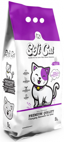 Наполнитель бентонитовый комкующийся для лотков Soft Cat, 5 л, с ароматом лаванды