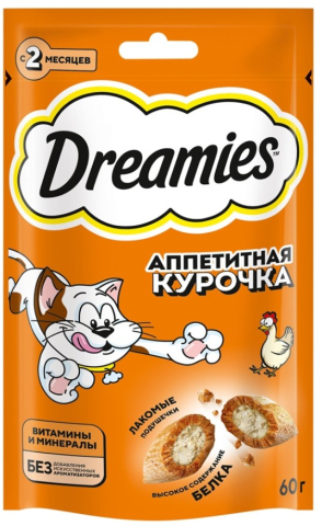 Лакомство для кошек Dreamies (для взрослых кошек) 60 г, «Курица»