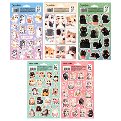 Набор наклеек бумажных Meshu 10 шт., 12×21 см, Cute Cats