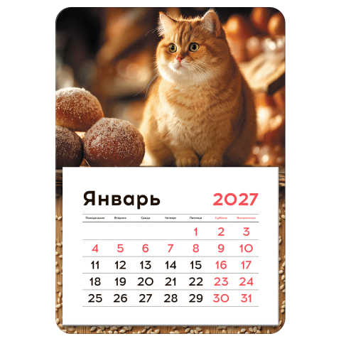Календарь отрывной на магните на 2027 год BG 130×180 мм, «Кот»