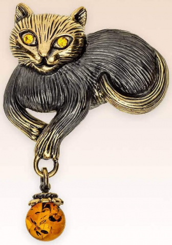 Брошь с янтарем BronzaMania, «Кошка» Брошь с янтарем BronzaMania, «Кошка»