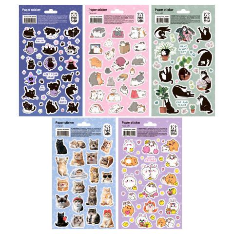 Набор наклеек бумажных Meshu 10 шт., 12×21 см, Funny Cats