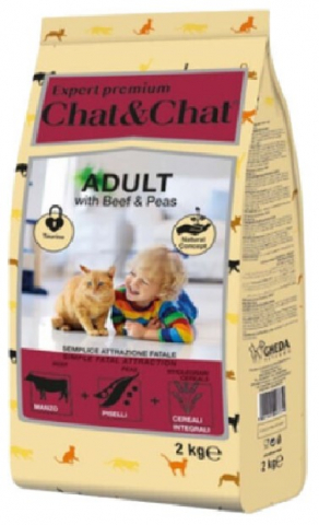 Корм сухой Chat&Chat Expert Adult (для взрослых кошек), 2 кг, говядина/горох