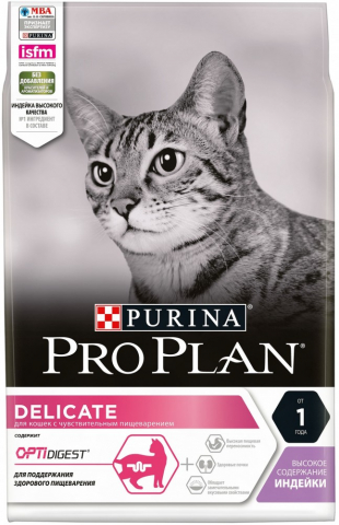 Корм сухой Purina Pro Plan Delicate Optidigest (для кошек с чувствительным пищеварением), 1,5 кг, «Индейка»