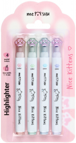 Набор маркеров-текстовыделителей Meshu Nice Kittens, 4 цвета Набор маркеров-текстовыделителей Meshu Nice Kittens, 4 цвета