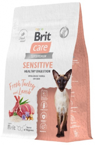 Корм сухой Brit Care Superpremium Sensitive Healthy Digestion (для здорового пищеварения кошек), 400 г, индейка и ягненок
