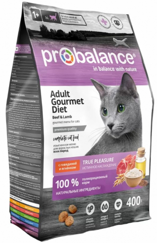 Корм сухой ProBalance Gourmet Diet (для взрослых кошек) 400 г, говядина и ягненок