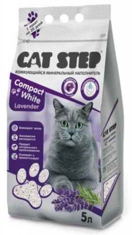 Наполнитель минеральный комкующийся Cat Step Compact , 5 л (4,2 кг), White Lavender (с ароматом лаванды)