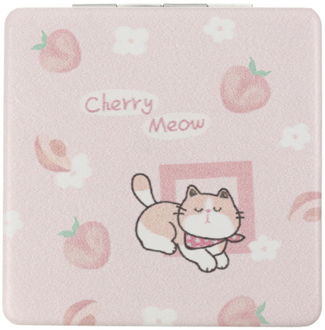 Зеркало карманное складное Meshu 60×60 мм, Peach Meow