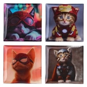 Cтикеры объемные 3D на телефон «Котики-супергерои», 4 шт., 3*3 см