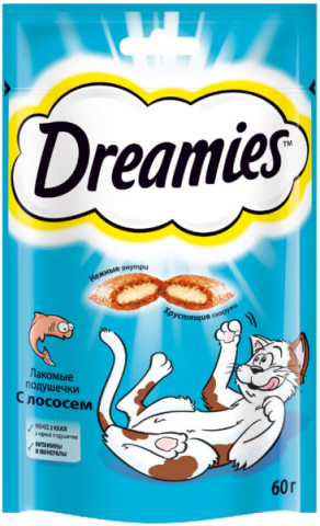 Лакомство Dreamies (для взрослых кошек), 60 г, с лососем