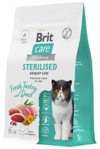 Корм сухой Brit Care Superpremium Sterilised Urinary Care (для профилактики МКБ у стерилизованных кошек) 400 г, индейка с уткой