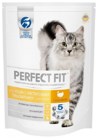 Корм сухой Perfect Fit (для кошек с чувствительным пищеварением), 650 г, «Индейка»