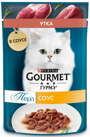 Корм влажный Gourmet (для взрослых кошек), 75 г, утка в соусе