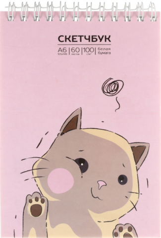 Скетчбук-блокнот на гребне SchoolFormat, 105*150 мм, 60 л., «Котик мимими»