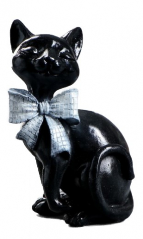 Фигура полистоун «Кот с бантом сидит», 23*15 см, черный