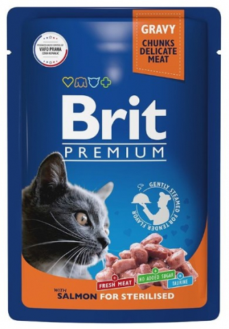 Корм влажный Brit Premium Sterilised (для стерилизованных кошек), 85 г, «Лосось в соусе» Корм влажный Brit Premium Sterilised (для стерилизованных кошек), 85 г, «Лосось в соусе»