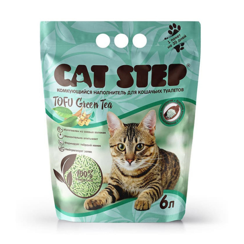 Наполнитель комкующийся растительный для лотков Cat Step Tofu 6 л (2,8 кг), Green Tea