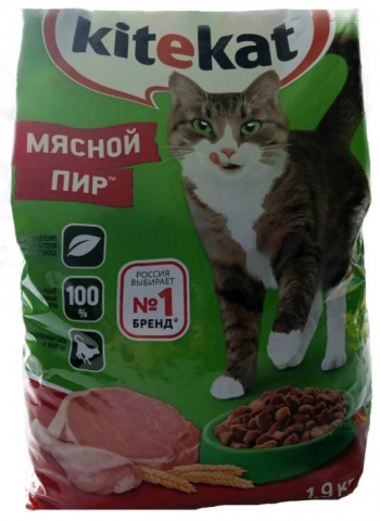 Корм сухой Kitekat (для взрослых кошек), 1,9 кг, «Мясной пир»