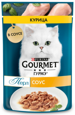 Корм влажный Gourmet (для взрослых кошек), 75 г, курица в соусе