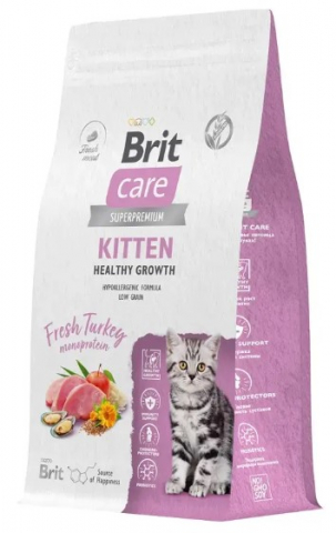 Корм сухой Brit Care Superpremium Kitten Healthy Growth (для котят, беременных и кормящих кошек), 1,5 кг, индейка