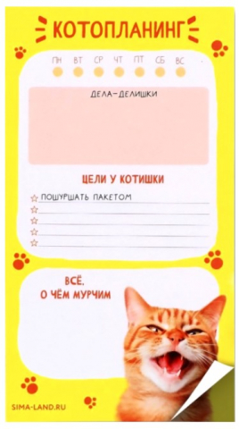 Планинг недатированный с отрывными листами Sima-Land, 90*160 мм, 50 л., линия, «Кот»