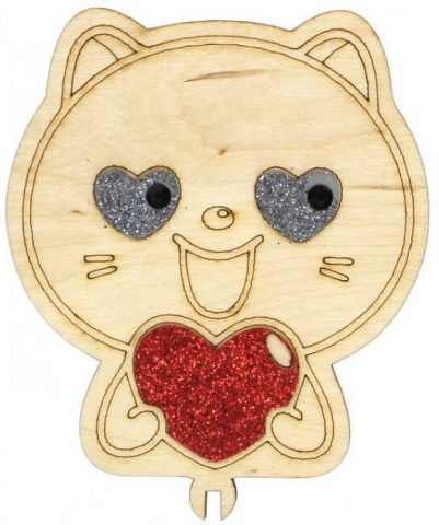 Топпер деревянный «Стильная открытка», 90*80 мм, «Котик с сердечком»