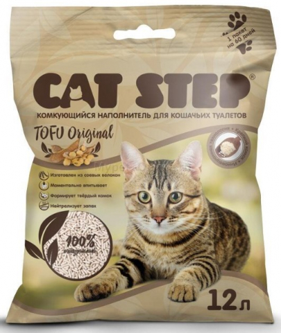 Наполнитель комкующийся растительный для лотков Cat Step Tofu, 12 л (5,62 кг), Original
